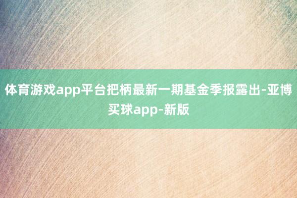 体育游戏app平台把柄最新一期基金季报露出-亚博买球app-新版